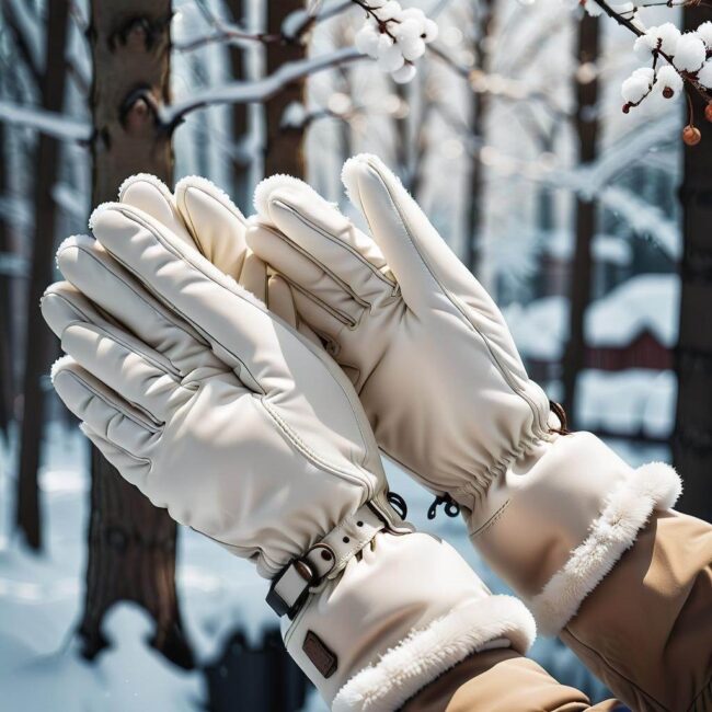 Białe rękawiczki zimowe w skandynawskim stylu