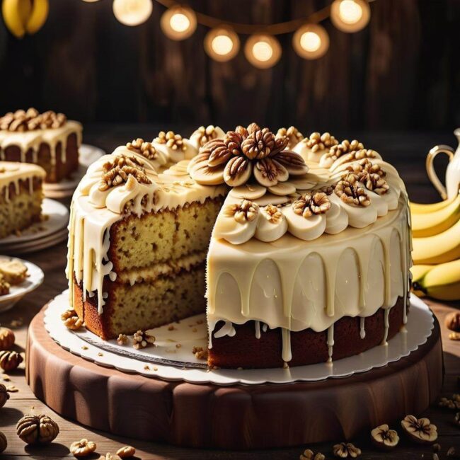 Ciasto z bananami na śniadanie z orzechami włoskimi