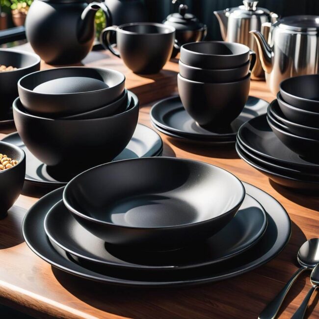Czarna zastawa stołowa