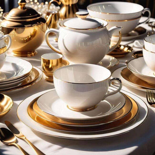 Komplet do kawy biało złoty
