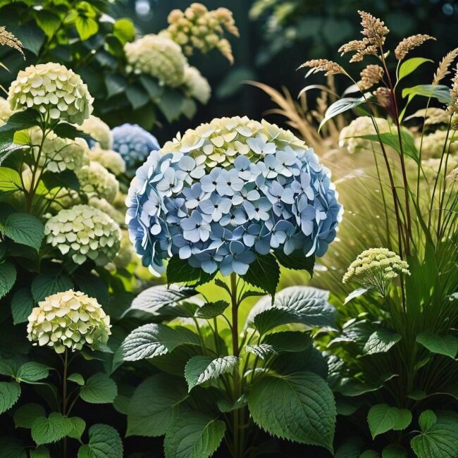 Odmiany traw do kompozycji z hortensją