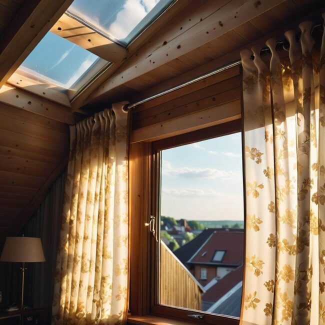Zasłony w stylu skandynawskim do okna dachowego