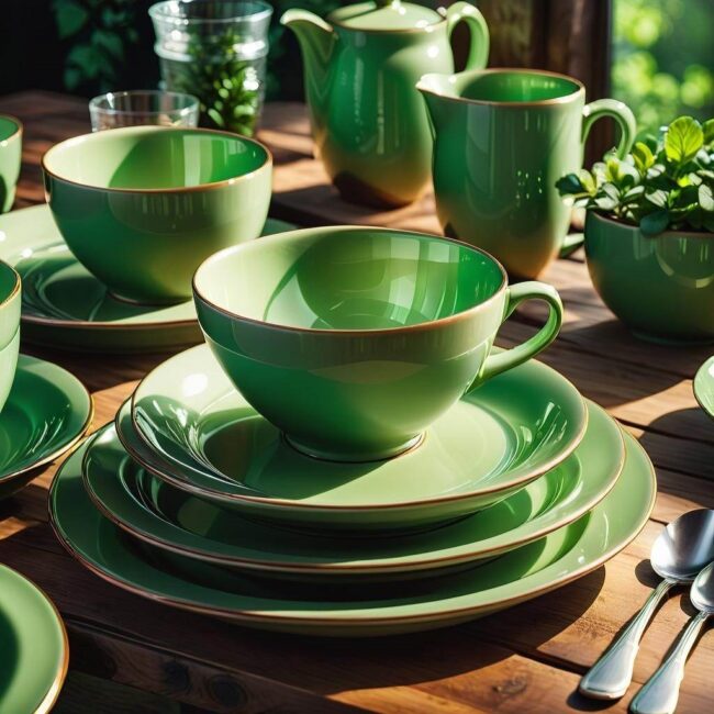 Zastawa stołowa w odcieniach zieleni
