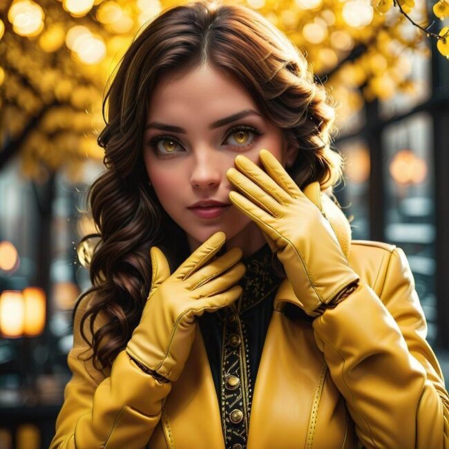 Żółte rękawiczki na zimowe spacery