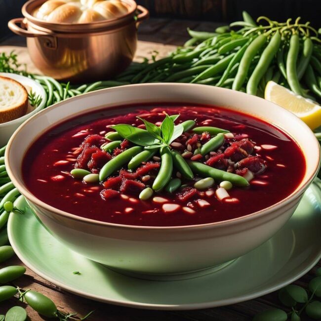 Zupa z czerwoną fasolą i zielonymi strąkami