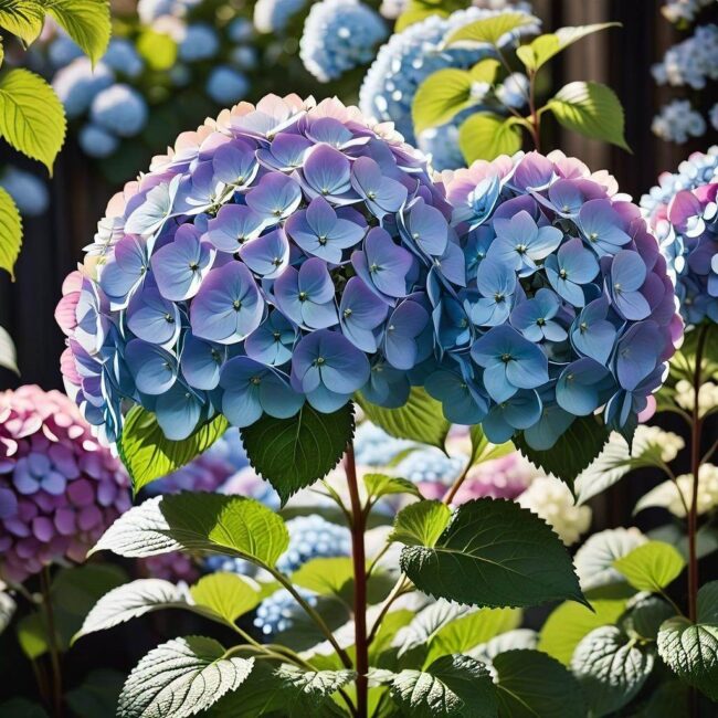 hortensja niebieska w ogrodzie